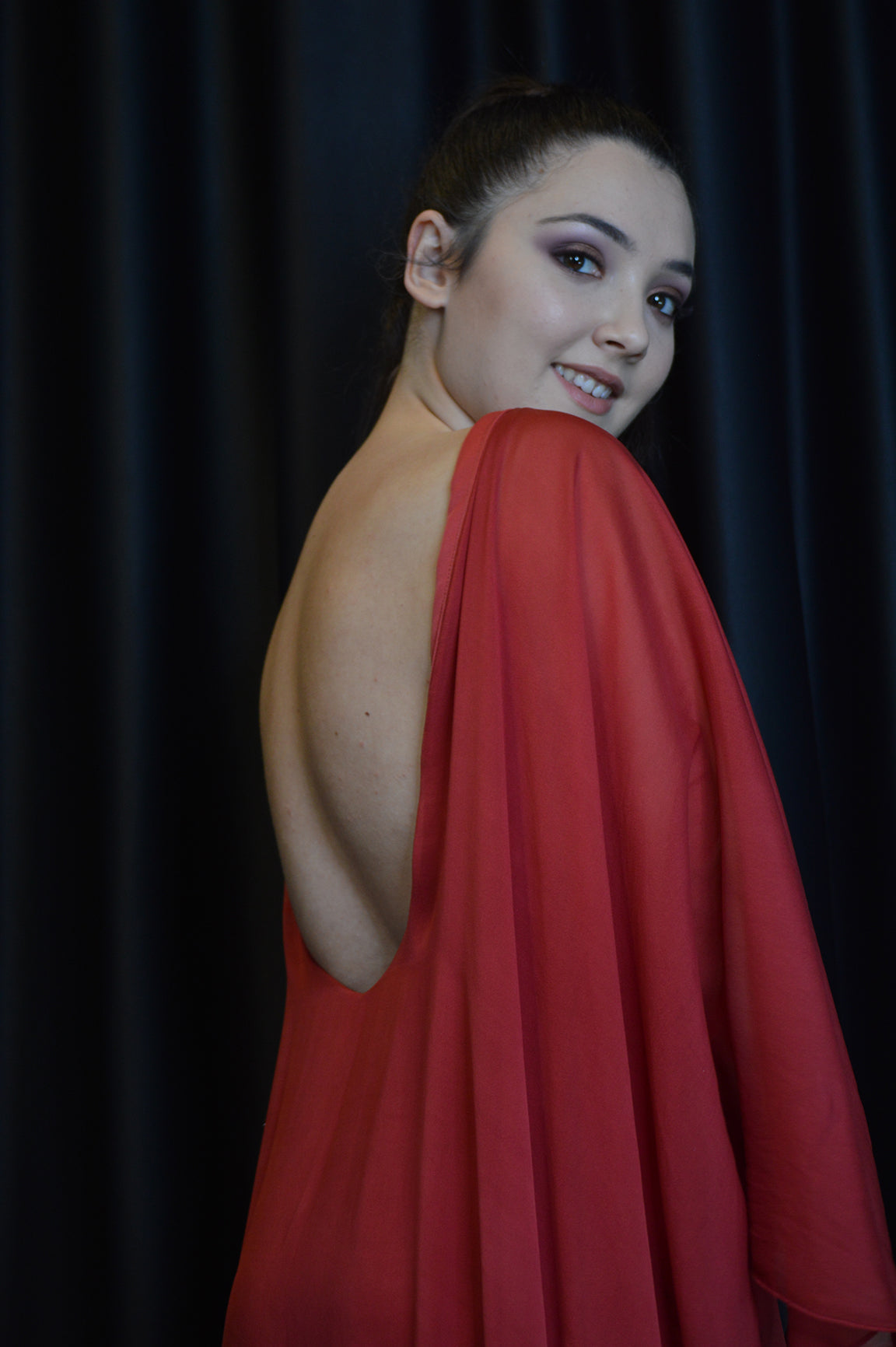 Vestido seda granate "Alexia"